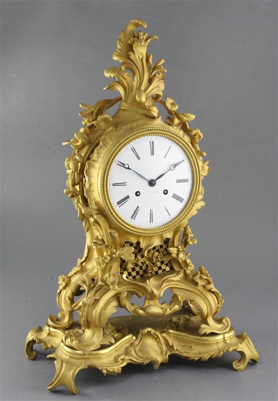 A mid 19th century French ormolu clock, Raingo Freres, Paris, clock 22.25in.